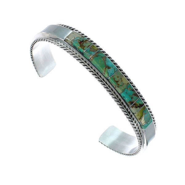 Native American Navajo Sterling Silver Turquoise Inlay Cuff Bracelet JX126595